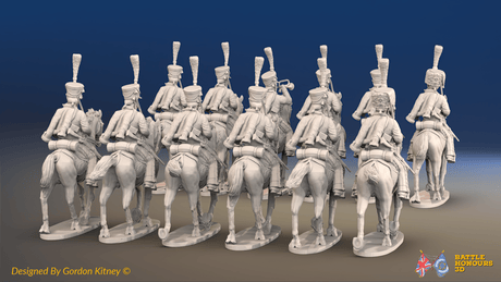 Napoleonic French Hussar Regiment - Full Dress, Trotting - 12 mounted figures, rear view