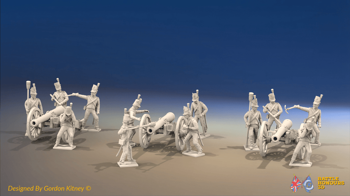 Napoleonic Portuguese Artillery Battery - Belgic Shakos - 3 guns and 12 figures, front view
