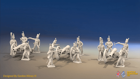 Napoleonic Portuguese Artillery Battery - Belgic Shakos - 3 guns and 12 figures, front view