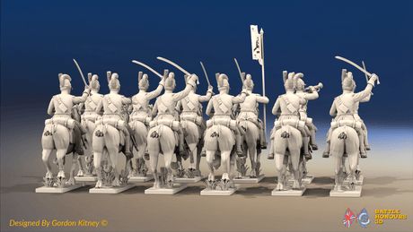 Napoleonic Portuguese Dragoon Regiment - Tarleton Helmets, Galloping - 12 mounted figures, rear view