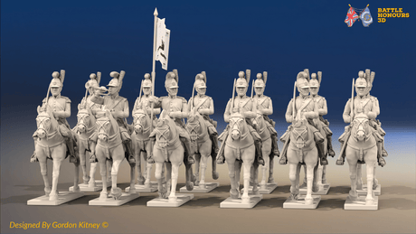 Napoleonic Portuguese Dragoon Regiment - Tarleton Helmets, Trotting - 12 mounted figures, front view