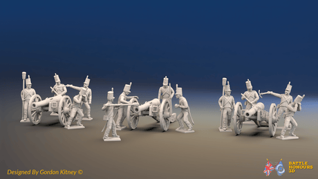 Napoleonic Portuguese Foot Artillery Battery - Shakos - 3 guns and 12 figures, front view