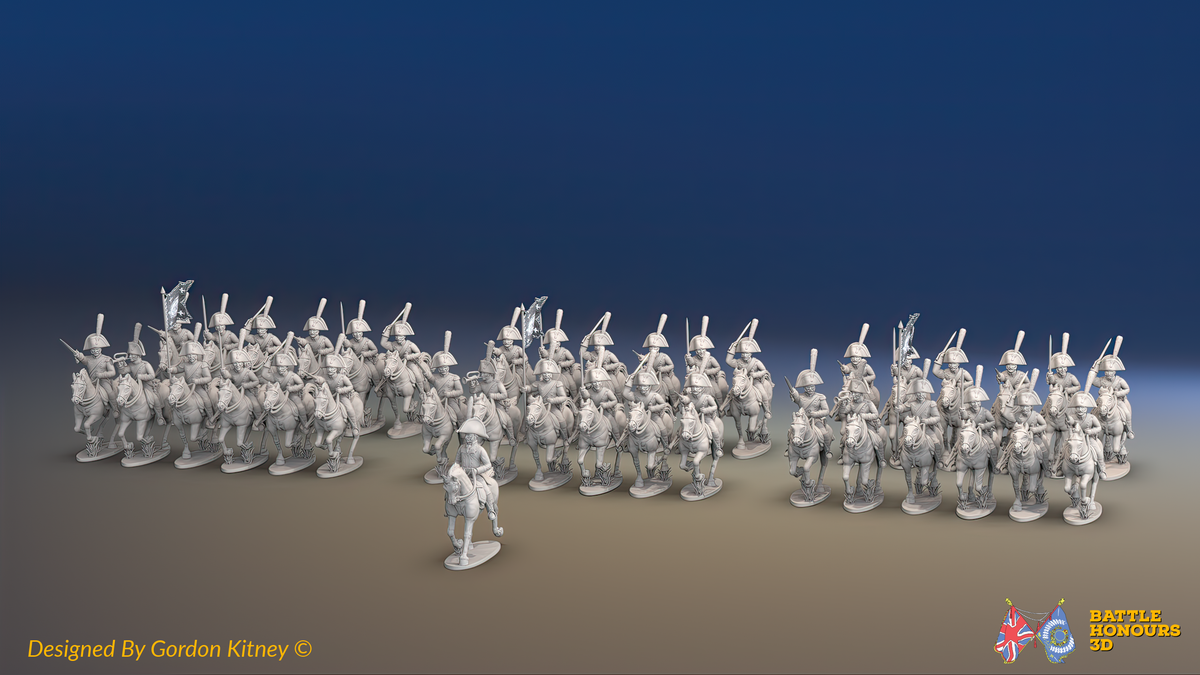 Napoleonic Spanish Light Dragoon Brigade - Galloping - 37 mounted figures, front view