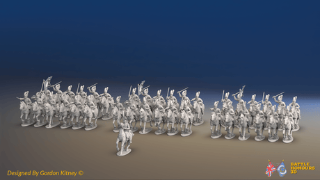 Napoleonic Spanish Light Cavalry Brigade - Tarleton Helmets, Galloping - 37 mounted figures, front view