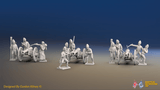 Napoleonic Spanish Foot Artillery Battery - Forage Caps - 3 guns and 12 figures, front view