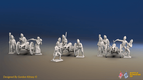 Napoleonic Spanish Foot Artillery Battery - Forage Caps - 3 guns and 12 figures, front view
