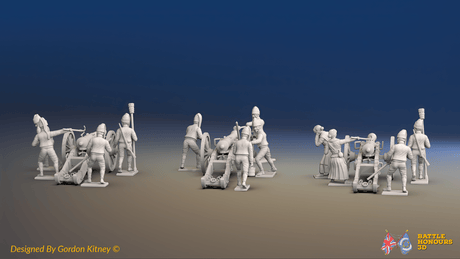 Napoleonic Spanish Foot Artillery Battery - Forage Caps - 3 guns and 12 figures, rear view