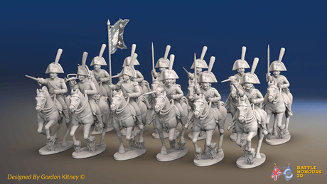 Napoleonic Spanish Heavy Dragoon Regiment - Galloping - 12 mounted figures, front view