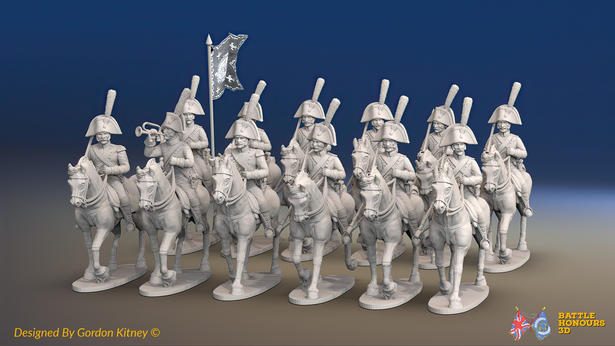 Napoleonic Spanish Heavy Dragoon Regiment - Trotting - 12 mounted figures, front view
