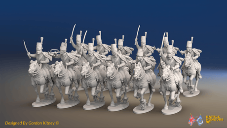 Napoleonic Spanish Hussar Regiment - Galloping - 12 mounted figures, front view