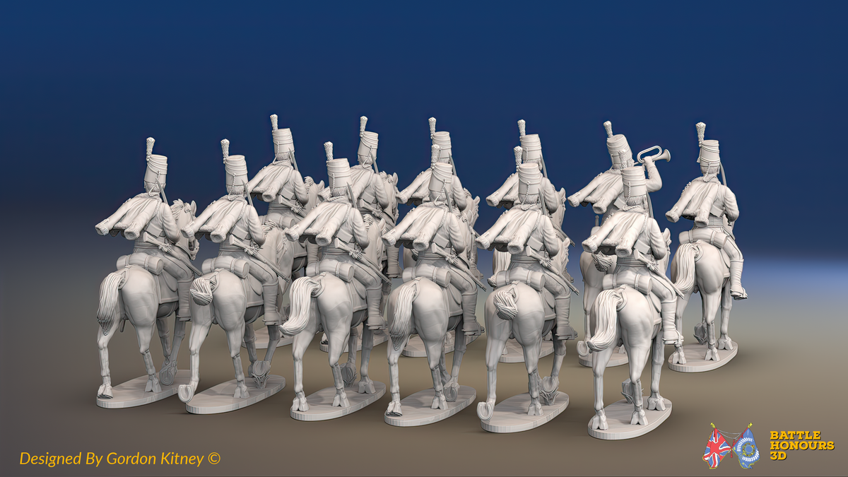Napoleonic Spanish Hussar Regiment - Trotting - 12 mounted figures, rear view