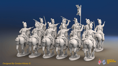 Napoleonic Spanish Light Cavalry Regiment - Tarleton Helmets, Galloping - 12 mounted figures, rear view