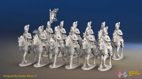 Napoleonic Spanish Light Cavalry Regiment - Tarleton Helmets, Trotting - 12 mounted figures, front view
