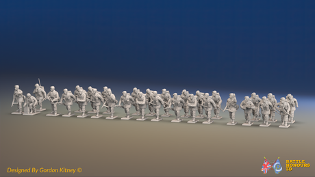 WW2 British Commando Platoon - Green Berets - 30 figures, front view