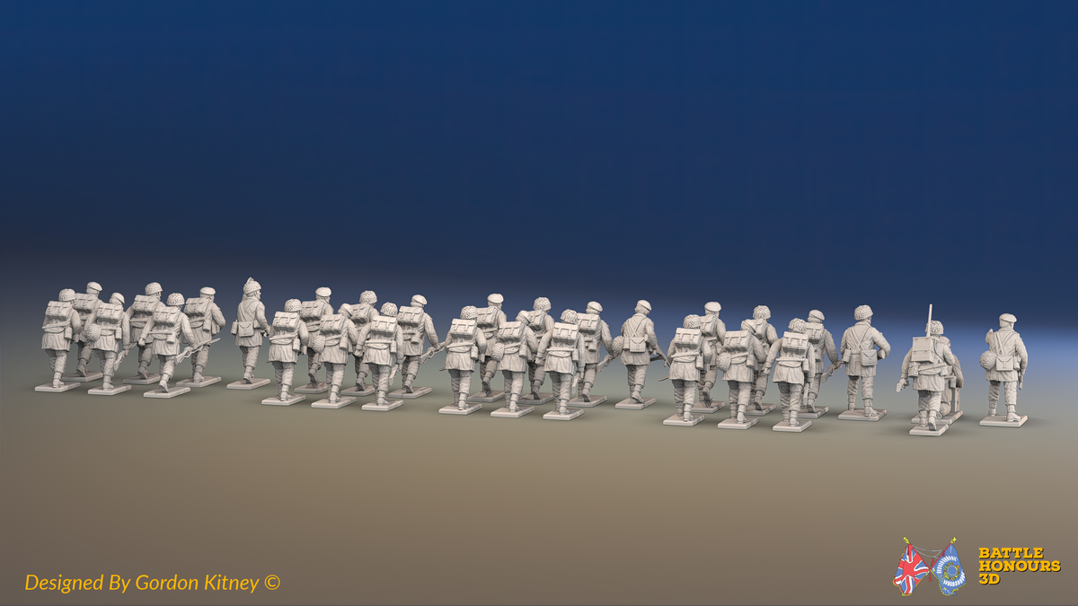 WW2 British Airborne Platoon - Mixed Headgear - 30 figures, rear view