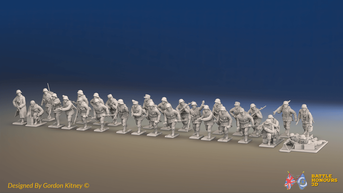 WW2 German Panzergrenadier Platoon - 30 figures, front view