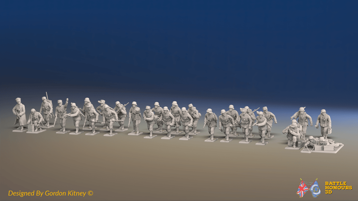 WW2 German Infantry Platoon - 30 figures, front view