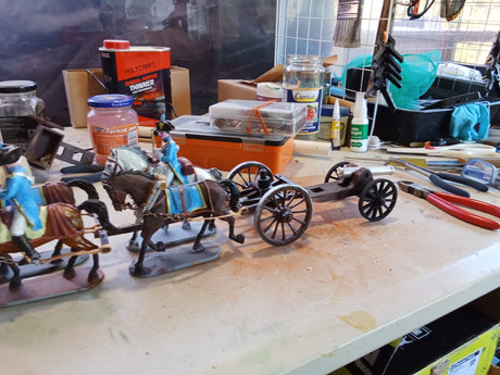 Rear side view of Jasmine Hoansen's painted 75mm Napoleonic French 4-horse artillery limber and harness team