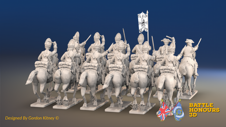 Seven Years’ War Prussian Dragoon Regiment - Galloping - Set 2 - 12 Mounted Figures, rear view. Supplied unpainted.