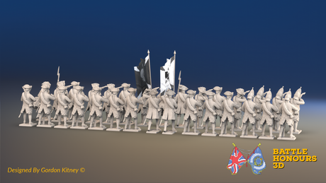 Seven Years’ War Russian Musketeer Battalion - Firing Line - Winter Uniform - Observation Corps - Rolled Cloaks - 30 Figures, rear view. Supplied unpainted.