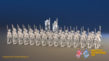 Seven Years’ War Prussian Musketeer Battalion - March Attack - Set 15 - 30 Figures, rear view. Supplied unpainted.