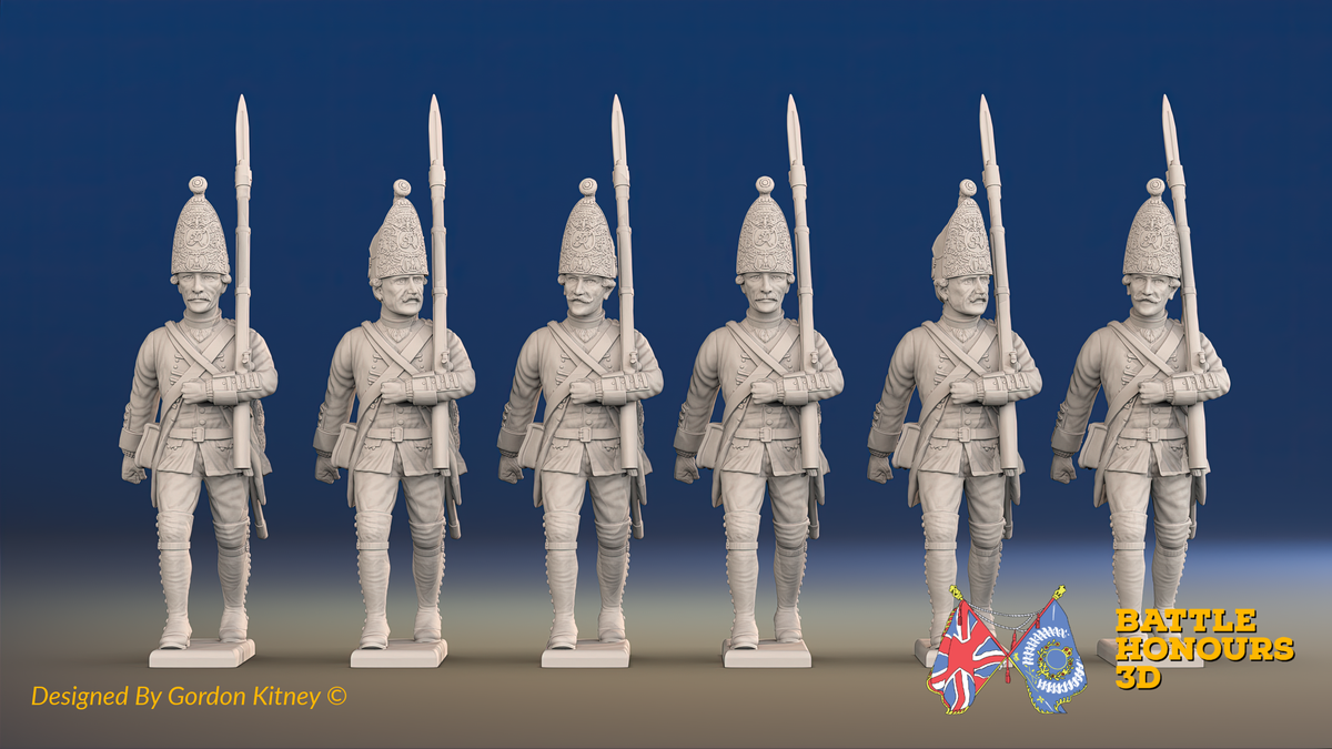 Seven Years’ War Prussian Grenadiers - March Attack - Long Cuff Lace, front view. Supplied unpainted.