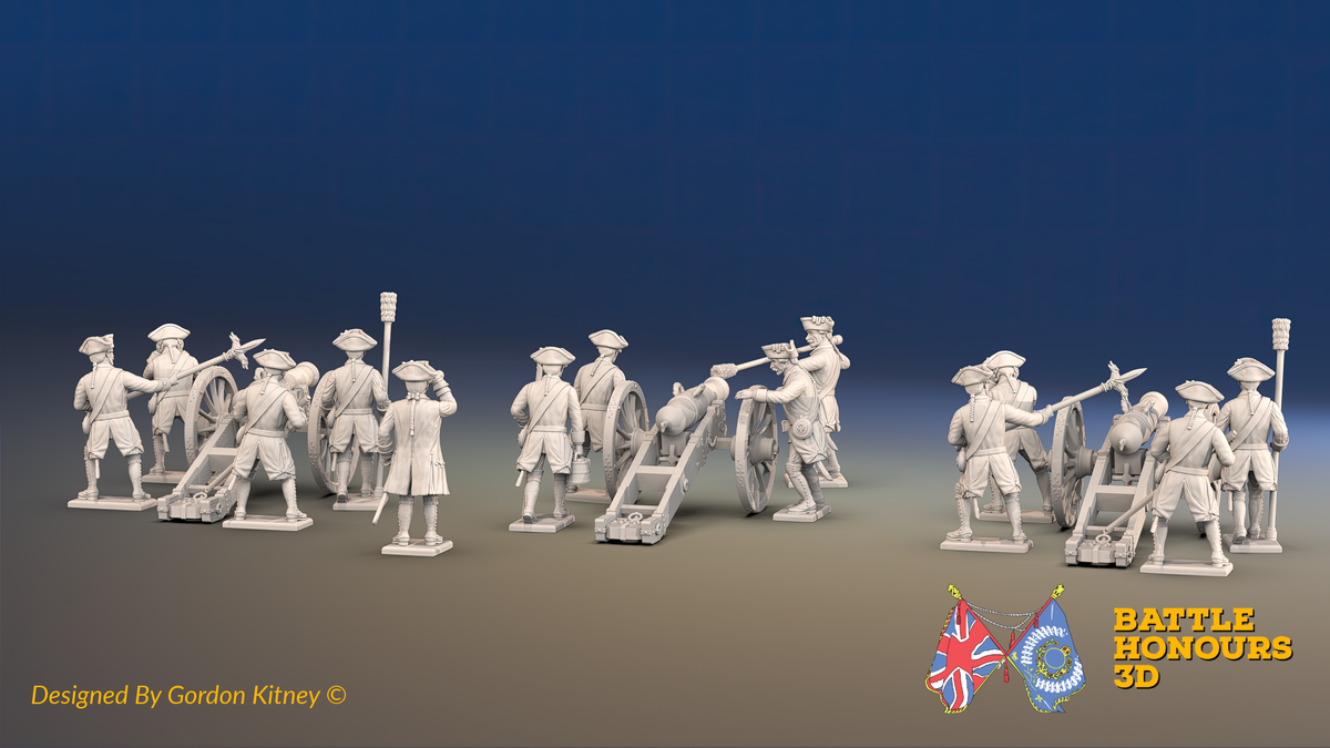 Seven Years’ War Russian Artillery Battery - 12-Pounders - Unicorns - Winter Uniform - 3 Guns and 13 Figures, rear view. Supplied unpainted.
