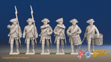 Seven Years’ War Russian Musketeers Command - Winter Uniform - Observation Corps - Rolled Coats, front view. Supplied unpainted.