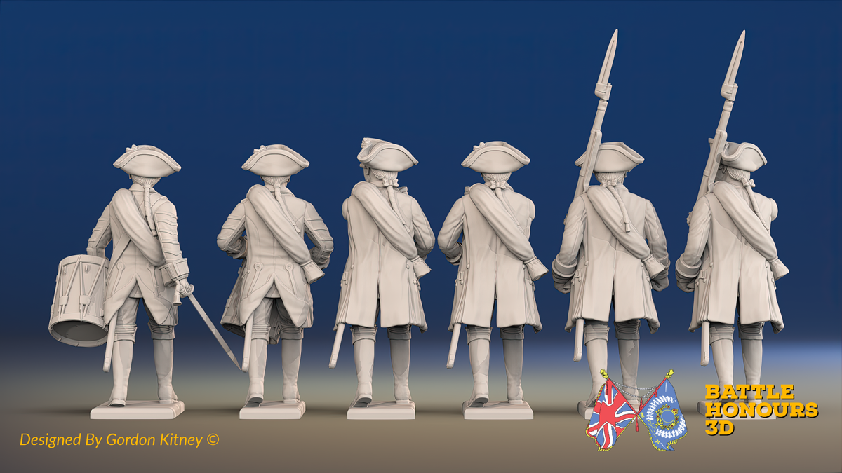 Seven Years’ War Russian Musketeers Command - Winter Uniform - Observation Corps - Rolled Coats, rear view. Supplied unpainted.