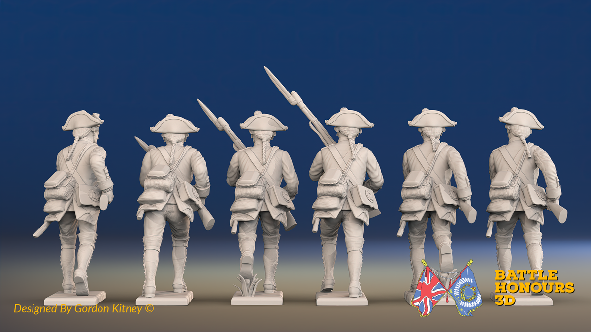 Seven Years’ War Prussian Musketeers - Charging - Straight Lapel Lace, rear view. Supplied unpainted.