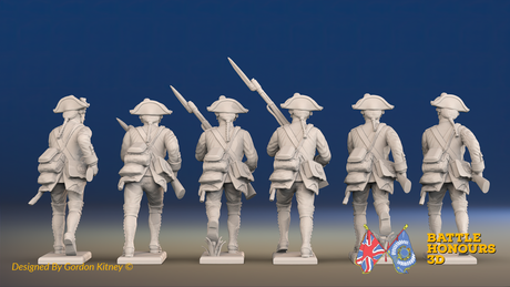 Seven Years’ War Prussian Musketeers - Charging - Set 2, rear view. Supplied unpainted.