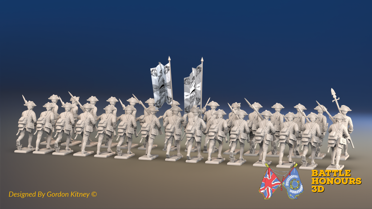 Seven Years’ War Prussian Garrison Musketeer Battalion - Charging - Set 4 - 30 Figures, rear view. Supplied unpainted.