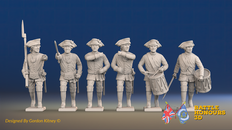 Seven Years’ War Russian Musketeers Command - Advancing - Summer Uniform - Observation Corps, front view. Supplied unpainted.