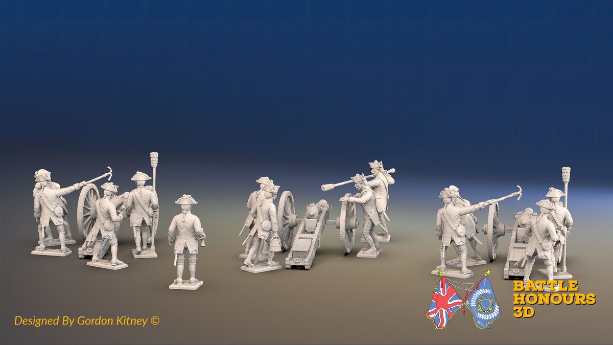 Seven Years’ War Prussian Foot Artillery Battery - 3-Pounders - 3 Guns and 13 Figures, rear view. Supplied unpainted.