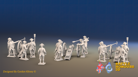 Seven Years’ War Prussian Foot Artillery Battery - 3-Pounders - 3 Guns and 13 Figures, rear view. Supplied unpainted.