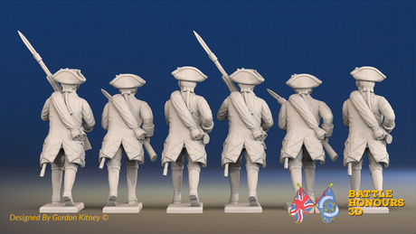 Seven Years’ War Russian Musketeers - Advancing - Winter Uniform - Observation Corps - Rolled Coats, rear view. Supplied unpainted.