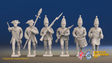 Seven Years’ War Prussian Grenadiers Command - Charging - Coats Without Lapels, front view. Supplied unpainted.