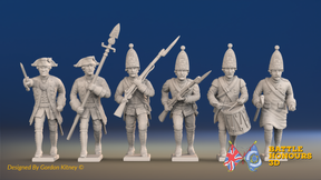Seven Years’ War Prussian Grenadiers Command - Charging - Coats Without Lapels, front view. Supplied unpainted.