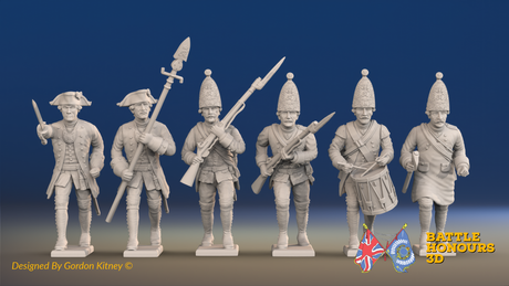 Seven Years’ War Prussian Grenadiers Command - Charging - Set 4, front view. Supplied unpainted.