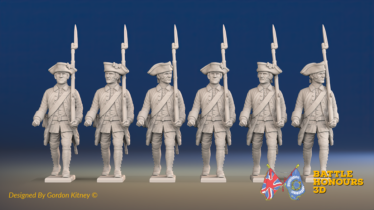 Seven Years’ War Russian Musketeers - March Attack - Winter Uniform, front view. Supplied unpainted.