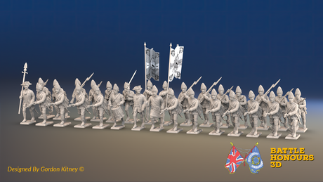 Seven Years’ War Prussian Fusilier Battalion - Charging - Set 1 - 30 Figures, front view. Supplied unpainted.