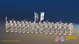 Seven Years’ War Prussian Musketeer Battalion - Charging - Set 3 - 30 Figures, front view. Supplied unpainted.