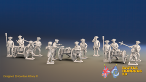 Seven Years’ War Russian Artillery Battery - 3-Pounders - Battalion Guns - Winter Uniform - 3 Guns and 13 Figures, front view. Supplied unpainted.