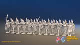 Seven Years’ War Prussian Grenadier Battalion - Firing Line - Pointed Lapel Lace and Coats Without Lapels - 30 Figures, front view. Supplied unpainted.