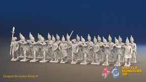 Seven Years’ War Prussian Grenadier Battalion - Firing Line - Pointed Lapel Lace and Coats Without Lapels - 30 Figures, front view. Supplied unpainted.