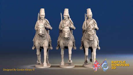 Seven Years’ War Prussian Hussars - Trotting - Mirlitons, Set 2, front view. Supplied unpainted.