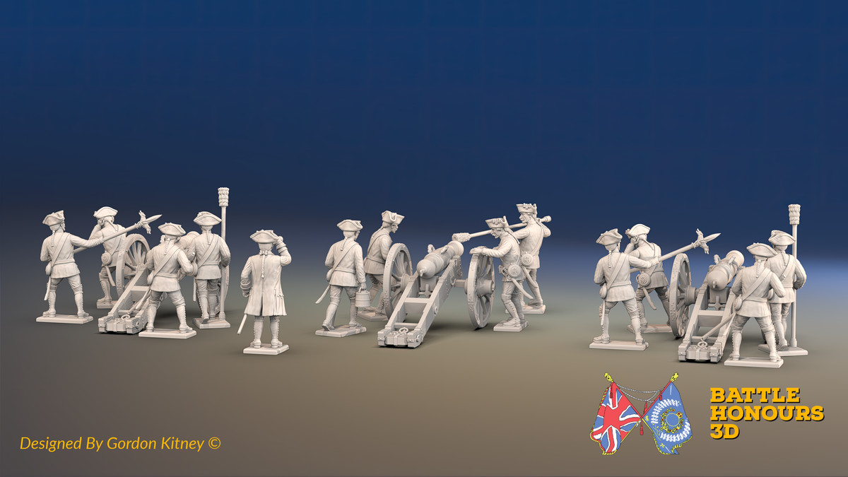Seven Years’ War Russian Artillery Battery - 12-Pounders - Unicorns - Summer Uniform - 3 Guns and 13 Figures, rear view. Supplied unpainted.
