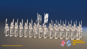 Seven Years’ War Prussian Fusilier Battalion - March Attack - Set 3 - 30 Figures, front view. Supplied unpainted.