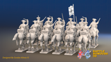 Seven Years’ War Prussian Dragoon Regiment - Galloping - Tricornes - 12 Mounted Figures, rear view. Supplied unpainted.