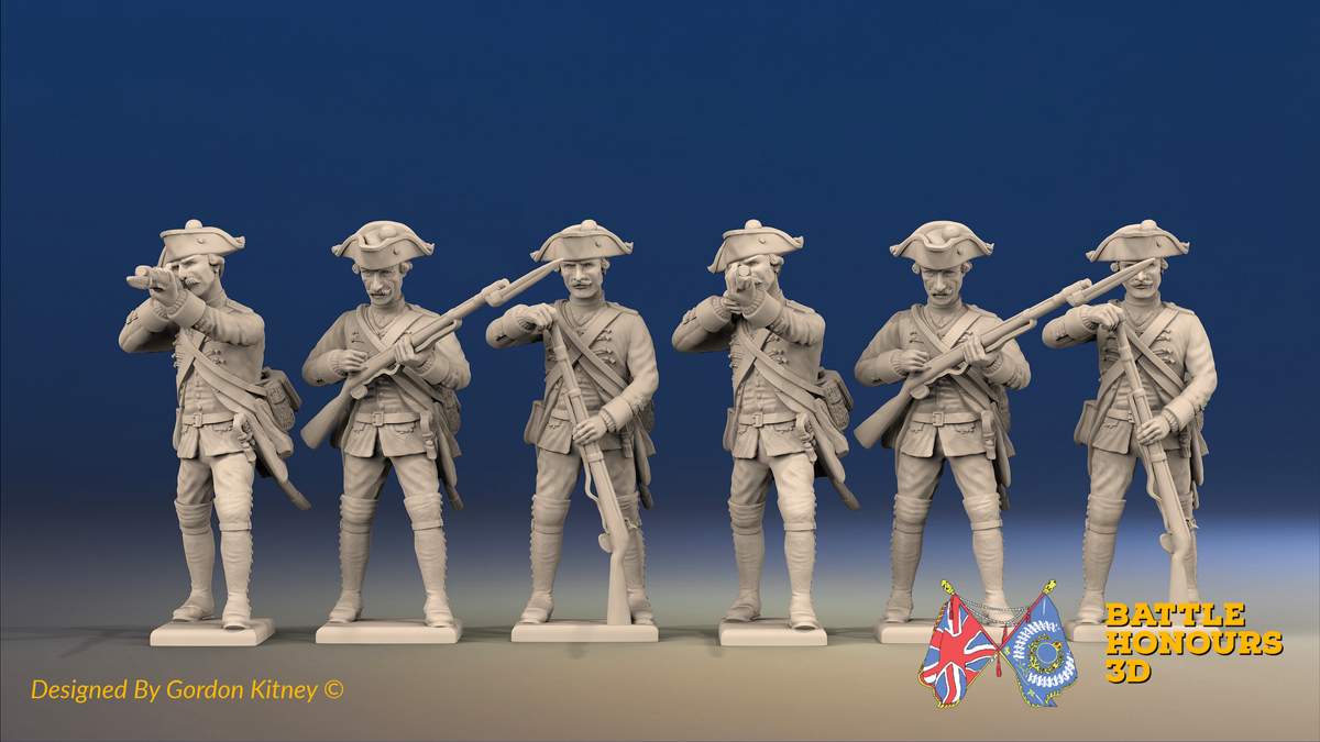 Seven Years’ War Prussian Musketeers - Firing Line - Pointed Lapel Lace, front view. Supplied unpainted.